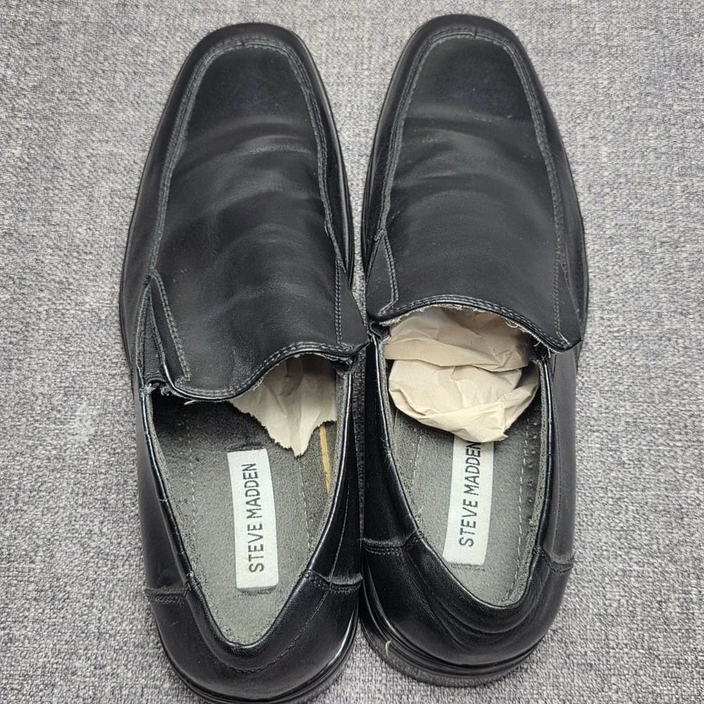 Steve Madden P-TRAIN Black Leather Slip On Loafers Dress Casual Shoes Men 8